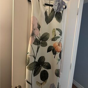 Floral Sleeveless Dress with Leaf Print